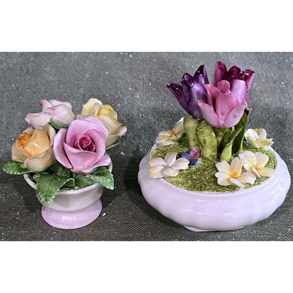 Coalport Bone China England Flowers in Pots Figurines~Set Of 2 *
